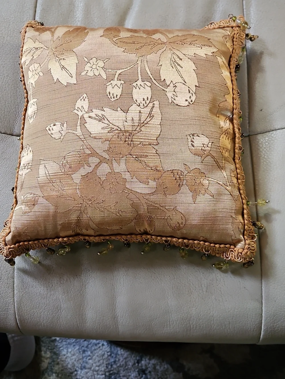 Gold Floral Beaded Accent Pillow Handmade